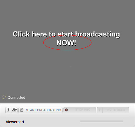 Blogtv Webcam: Click on 'Start Broadcasting NOW' text link.