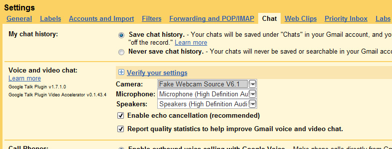 GTalk Webcam: Select Fake Webcam Source