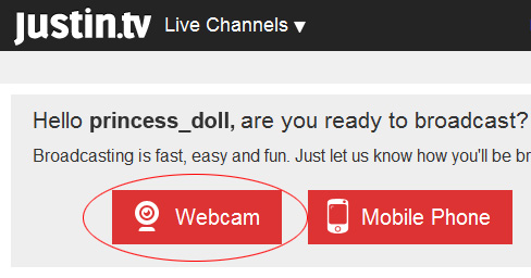 Justintv Webcam: 1 - Click on 'Webcam' button.