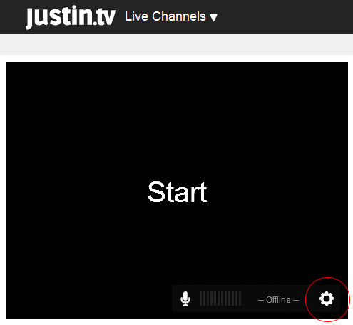 Justintv Webcam: 3 - Click on 'Settings' icon.