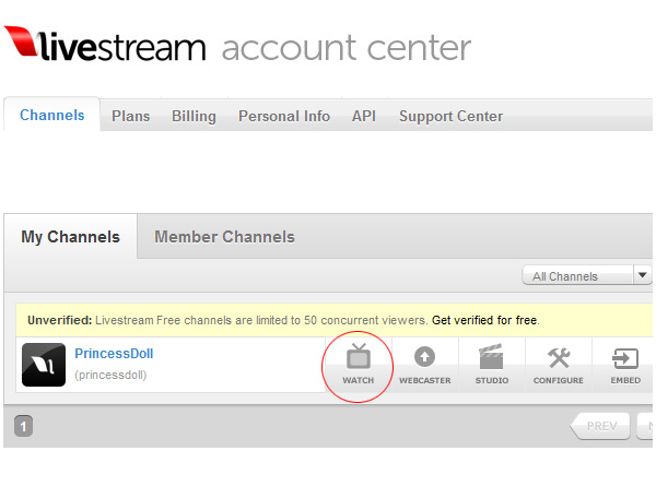 Livestream Webcam: 1 - Click on 'WATCH' button.