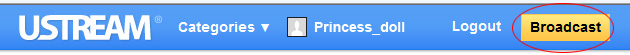 Ustreamtv Webcam: 1 - After login, click on 'Broadcast' button.